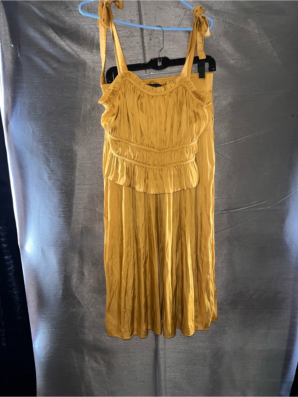 NWOT Mustard Yellow Smocked Pleated Skirt Set Size Small